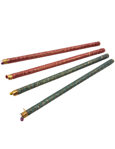 BookMyCostume Decorative Wooden Dandiya Sticks Pack of 2 (4 Sticks) | Pink & Green with Golden Work | Traditional Garba Dance Sticks for Navratri & Dandiya Raas | Fancy Dress Accessory for Kids & Adults