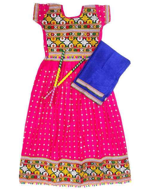 Readymade Pink Ethnic Cotton Garba Lehenga for Kids & Adults | Lehenga Choli Set with Dupatta & a Pair of Dandiya Sticks | Traditional Navratri Outfit for Garba Nights & Festivals