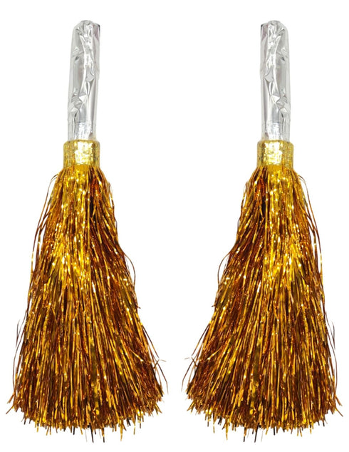 BookMyCostume Golden Pom Pom with Stick | Cheerleader Pompoms for Kids Dance | Pom Poms for Kids for Dance & Sports Events | Cheer Girls Pom Pom for School Annual Day | Fancy Dress Costume Acessory