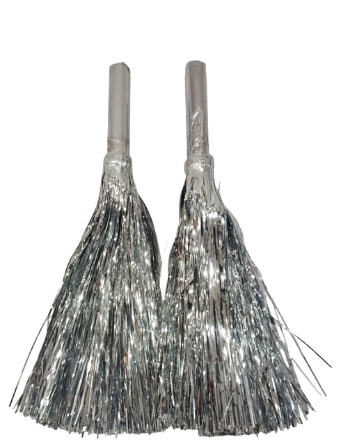 BookMyCostume Silver Pom Pom with Stick | Cheerleader Pompoms for Kids Dance | Pom Poms for Kids for Dance & Sports Events | Cheer Girls Pom Pom for School Annual Day | Fancy Dress Costume Acessory