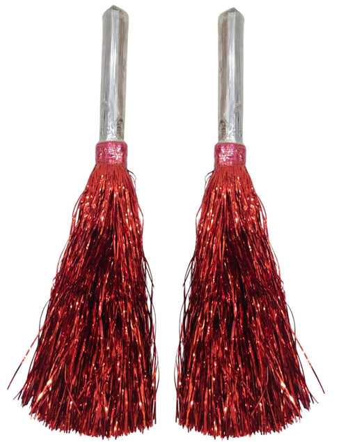 BookMyCostume Red Pom Pom with Stick | Cheerleader Pompoms for Kids Dance | Pom Poms for Kids for Dance & Sports Events | Cheer Girls Pom Pom for School Annual Day | Fancy Dress Costume Acessory