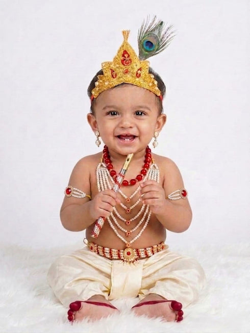 Heavy Pearl Krishna Jewellery Set for Kids/Janmashtami Accessory for Kids/Infant Bal Gopal/Kanha Bal Krishna Mukut Jewelry Set 0-8 Years