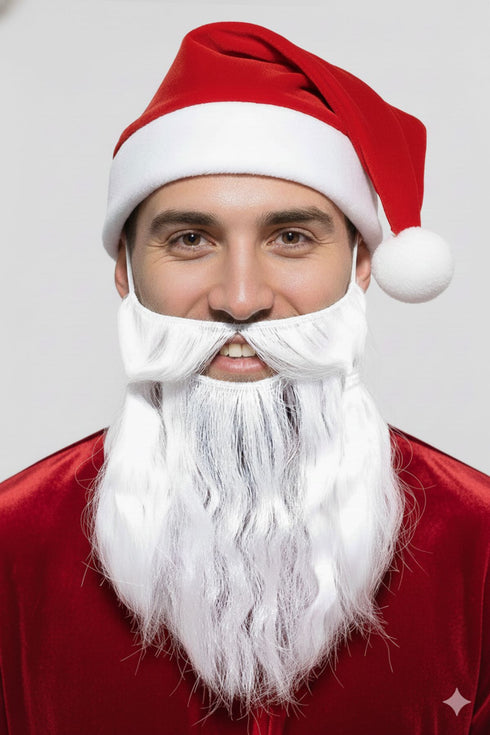 BookMyCostume Christmas Accessory Set Santa Cap and Beard for Adults Fancy Dress Accessory