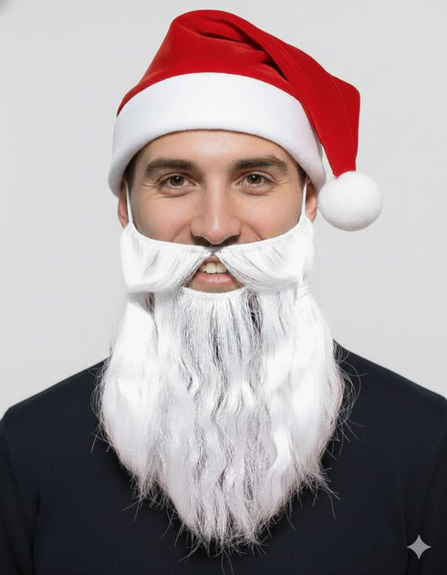 BookMyCostume Christmas Accessory Set Santa Cap and Beard for Adults Fancy Dress Accessory