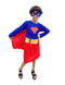 BookMyCostume Supreme Girl Red & Blue Character – Dress with Cape & Eye Mask | Superhero Kids Fancy Dress Outfit For Girls