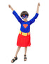 BookMyCostume Supreme Girl Red & Blue Character – Dress with Cape & Eye Mask | Superhero Kids Fancy Dress Outfit For Girls