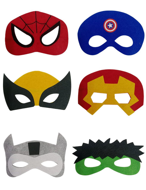 BookMyCostume Pack of 12 Superhero Felt Eye Masks for Kids | Dress-Up Party Props with Elastic Strap | Fancy Dress Accessory, Birthday & Halloween Theme Decoration Combo