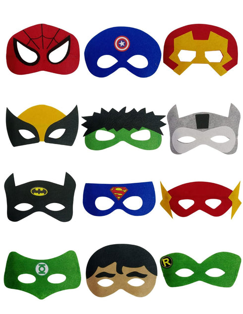 BookMyCostume Pack of 12 Superhero Felt Eye Masks for Kids | Dress-Up Party Props with Elastic Strap | Fancy Dress Accessory, Birthday & Halloween Theme Decoration Combo