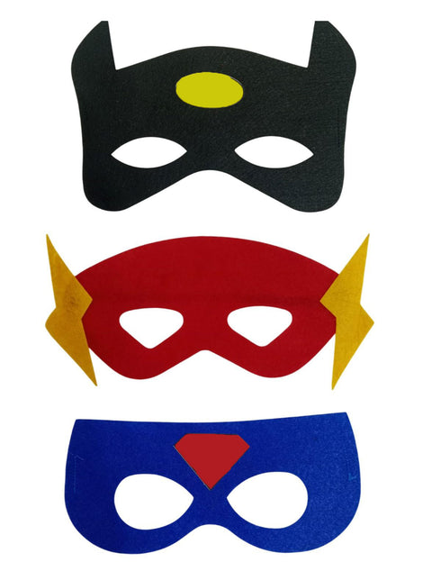 BookMyCostume Pack of 3 Black Red Blue Superhero Felt Eye Masks for Kids | Dress-Up Party Props with Elastic Strap | Fancy Dress, Birthday & Halloween Theme Decoration