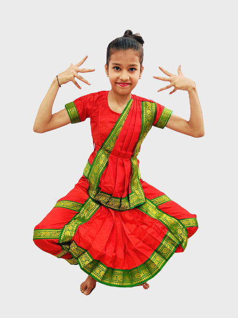 BookMyCostume Bharatanatyam Saree Indian Classical Dance Costume for Girls | Kids & Adult Fancy Dress Costume