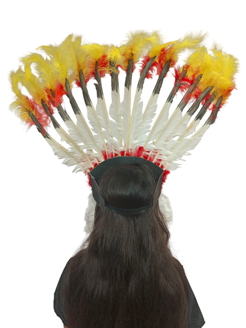 Tribal Fiery Feather Headdress Crown Fancy Dress Costume for Adults