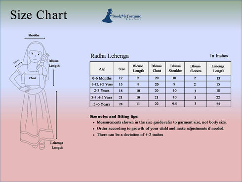 BookMyCostume Radha Dress for Baby Girl | Janmashtami Radha Costume for Girls with Dupatta & Morpankh | Radha Rani Dress for Baby Girl | Fancy Dress Costume for Role Plays & Festival | 0-6 Months