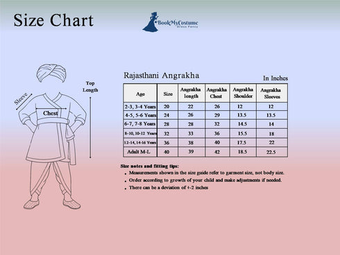 Rajasthani Indian State Fancy Dress Costume for Boys and Men | With Pagdi