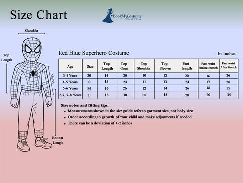 BookMyCostume 5 Pc Set Red and Blue Super Hero Dress for Boys | Superhero Dress with Top, Bottom, Mask, Gloves, and Socks | Birthday Party Prop, Halloween Theme Cosplay Dress