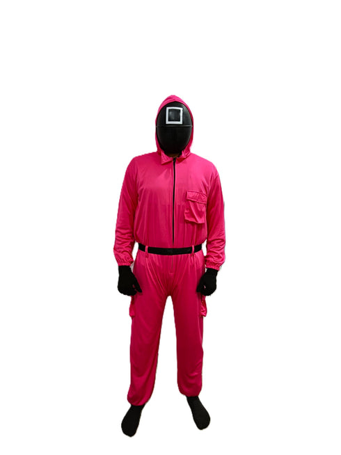 BookMyCostume Survival Drama Korean TV Series Game Costume with Attached Hood, Plastic Mask & Belt - Halloween Cosplay Outfit for Adults | For Mens