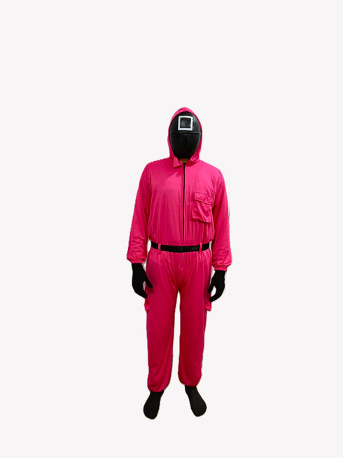 BookMyCostume Survival Drama Korean TV Series Game Costume with Attached Hood, Plastic Mask & Belt - Halloween Cosplay Outfit for Adults | For Mens