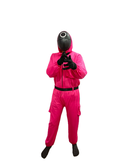 BookMyCostume Survival Drama Korean TV Series Game Costume with Attached Hood, Plastic Mask & Belt - Halloween Cosplay Outfit for Adults | For Mens