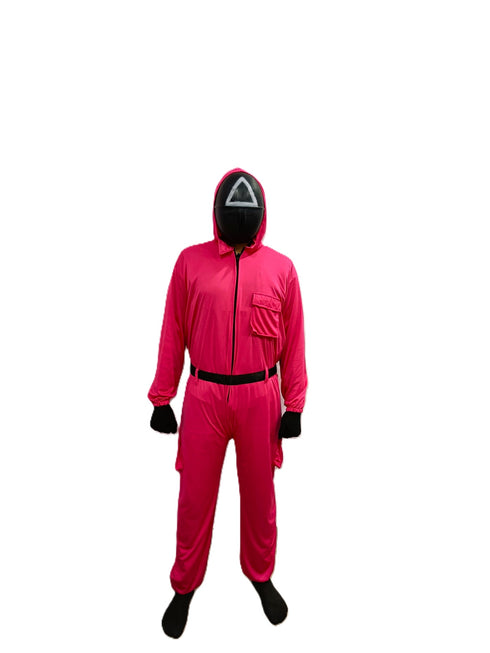 BookMyCostume Survival Drama Korean TV Series Game Costume with Attached Hood, Plastic Mask & Belt - Halloween Cosplay Outfit for Adults | For Mens