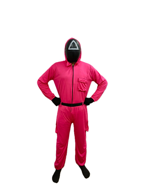 BookMyCostume Survival Drama Korean TV Series Game Costume with Attached Hood, Plastic Mask & Belt - Halloween Cosplay Outfit for Adults | For Mens