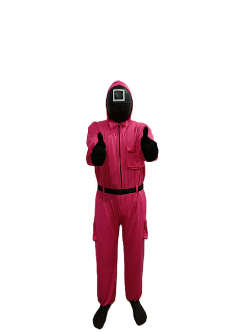 BookMyCostume Survival Drama Korean TV Series Game Costume with Attached Hood, Plastic Mask & Belt - Halloween Cosplay Outfit for Adults | For Mens