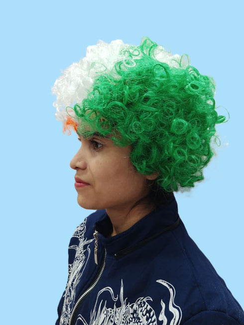 BookMyCostume Tricolor Curly Hair Wig - Unisex Adult & Kids Fancy Dress Patriotic Accessory