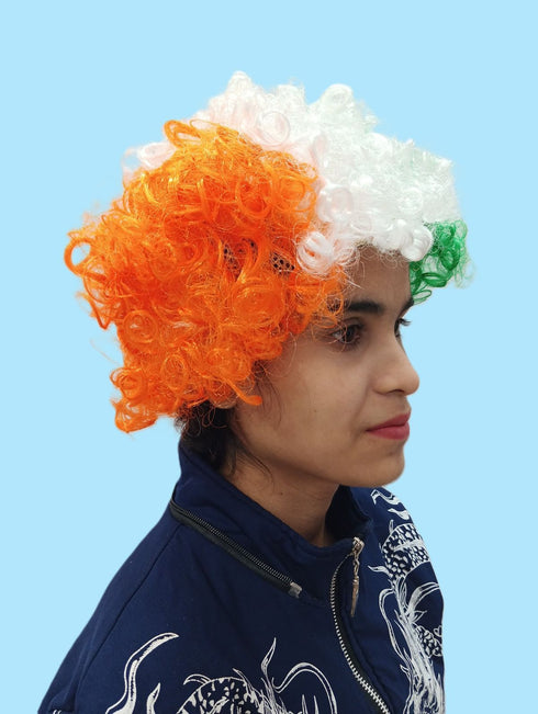 BookMyCostume Tricolor Curly Hair Wig - Unisex Adult & Kids Fancy Dress Patriotic Accessory