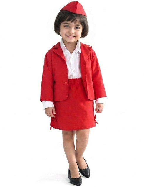 Airline Air Hostess Kids Fancy Dress Costume for Girls - Red