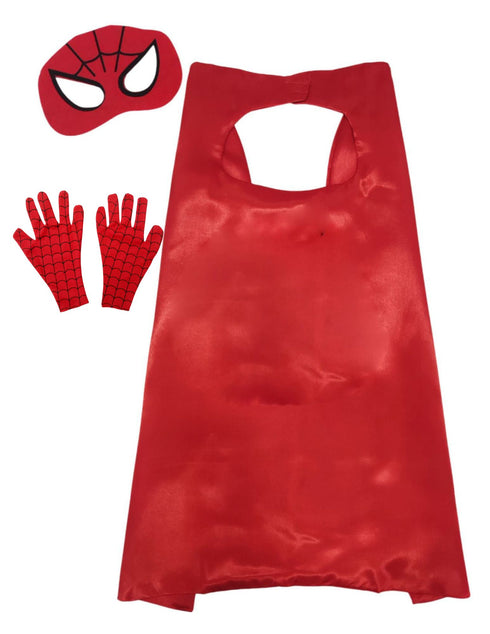 BookMyCostume Spider Web Hero Cape with Eye Mask and Gloves Set for Kids | Red Superhero Dress-Up Accessories | Halloween Fancy Dress Accessory Set & Birthday Gift | Age 3–8 Years