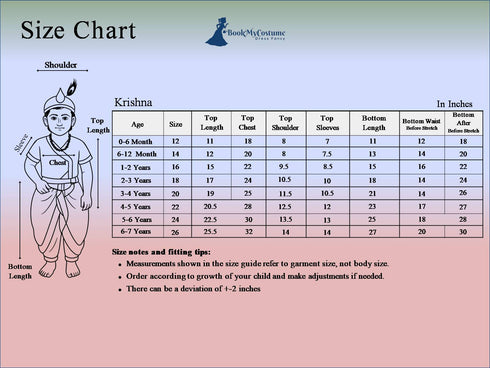 BookMyCostume Shri Krishna Dress for Baby Boy | Print Krishna Costume for Kids with Patka | Janmashtami Photoshoot Outfit | Kanha Dress for Baby Boy | Fancy Dress Costumes for Kids