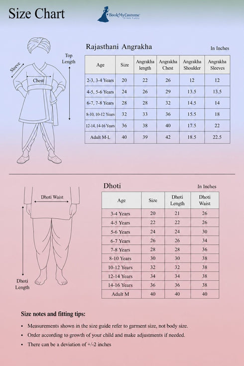 Rajasthani Indian State Fancy Dress Costume for Boys and Men | With Pagdi