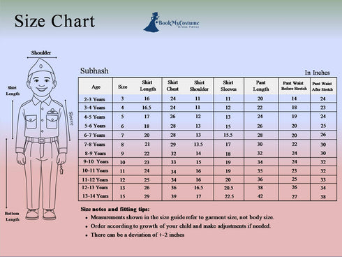 Subhash Chandra Bose Freedom Fighter Kids Fancy Dress Costume - Khaki