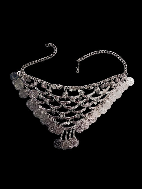 Boho Style Indian Traditional Silver Coin Necklace - Fancy Dress Costume Accessory for Girls