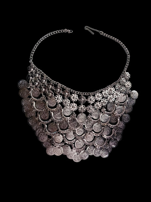 Heavy Indian Traditional Silver Coin Choker Necklace - Traditional Fancy Dress Costume Accessory for Girls