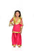 BookMyCostume Punjabi Folk Dance Costume Giddha for Girls and Females | Pink & Golden | With Jewellery