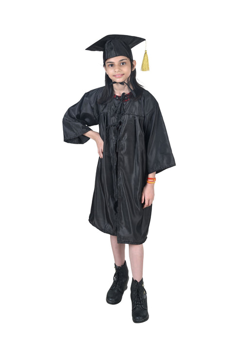 Black Graduate Convocation Degree Graduation Day Gown & Cap Kids & Adults Fancy Dress Costume