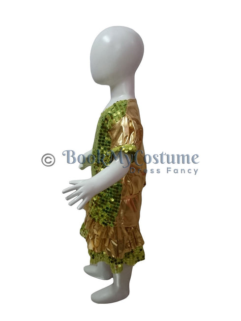 BookMyCostume Western Dance Costume for Girls - Green & Golden - Top with Frock - Premium