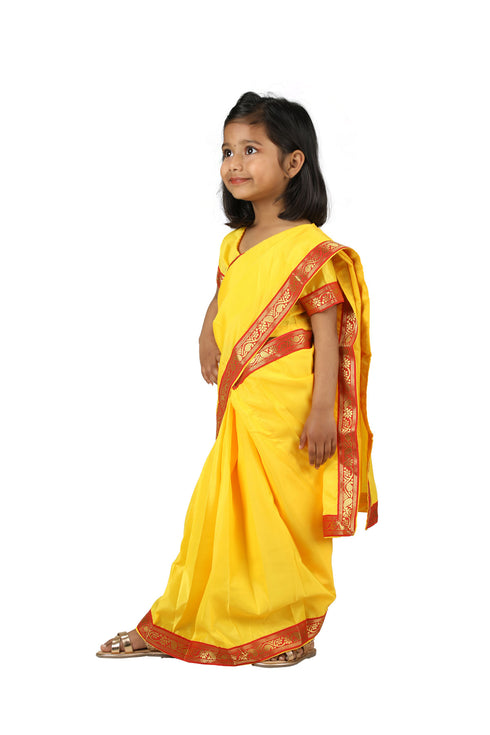 BookMyCostume Devaki Yellow Saree Janmashtami Girls Fancy Dress Costume