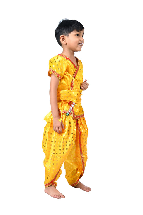 BookMyCostume Baby Krishna Kanha Kanhaiya Dhoti Kurta Polka Dots with Flute for Boys Kids & Adult Fancy Dress Costume