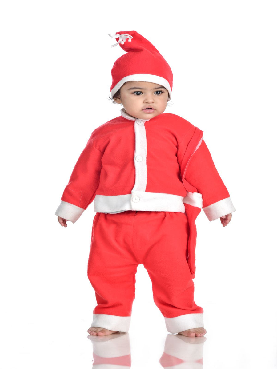 BookMyCostume Santa Boy Costume Set of (Jacket, Bottom, Bag, Cap) Kids Adults Christmas Costume