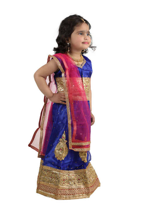 BookMyCostume Radha Garba Lehenga Choli Kids Fancy Dress Costume for Girls with Jewellery - Premium - Blue
