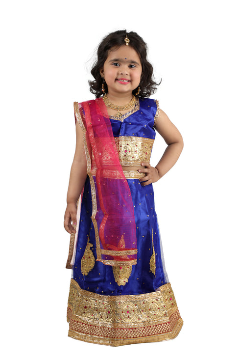 BookMyCostume Radha Garba Lehenga Choli Kids Fancy Dress Costume for Girls with Jewellery - Premium - Blue