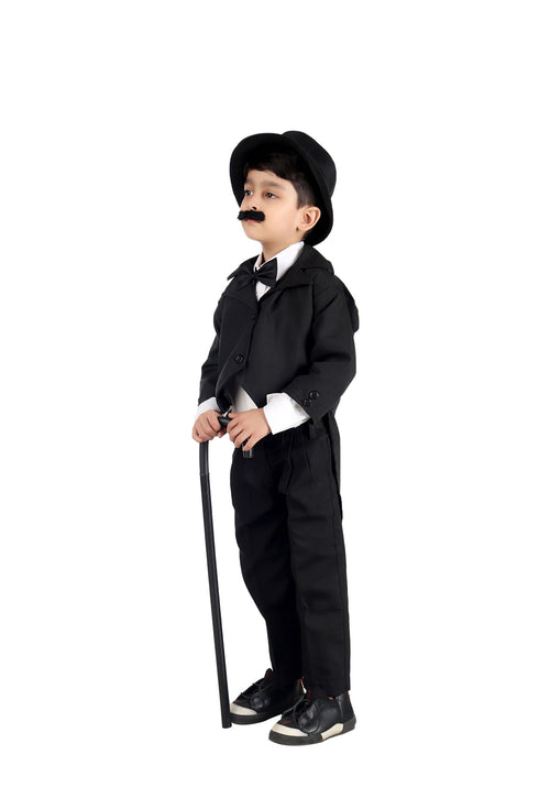 Charlie Chaplin Dress for Boys | Comic Character Fancy Dress Costume | Charlie Chaplin Costume for Kids | With Stick