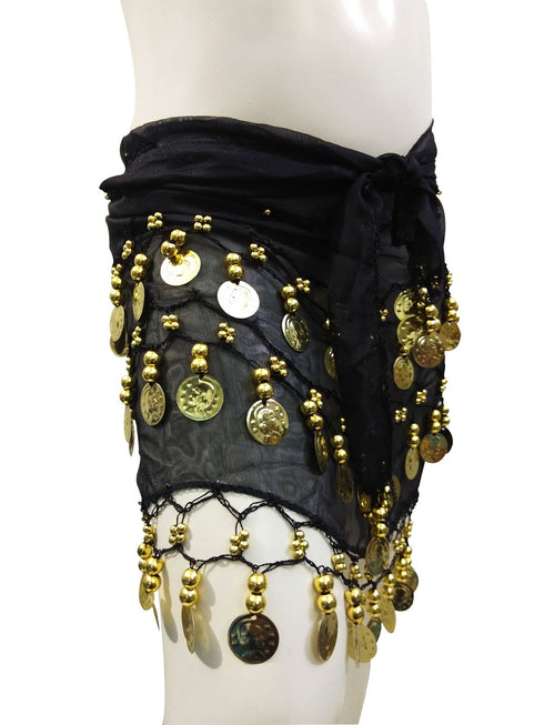 Black Belly Dance Gold Coins Belt For Adults and Kids Fancy Dress Costume Accessory