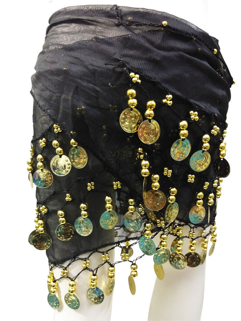 Black Belly Dance Gold Coins Belt For Adults and Kids Fancy Dress Costume Accessory