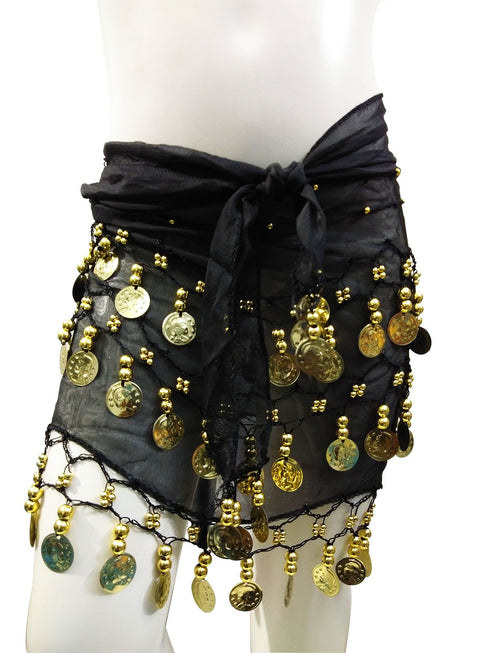 Black Belly Dance Gold Coins Belt For Adults and Kids Fancy Dress Costume Accessory