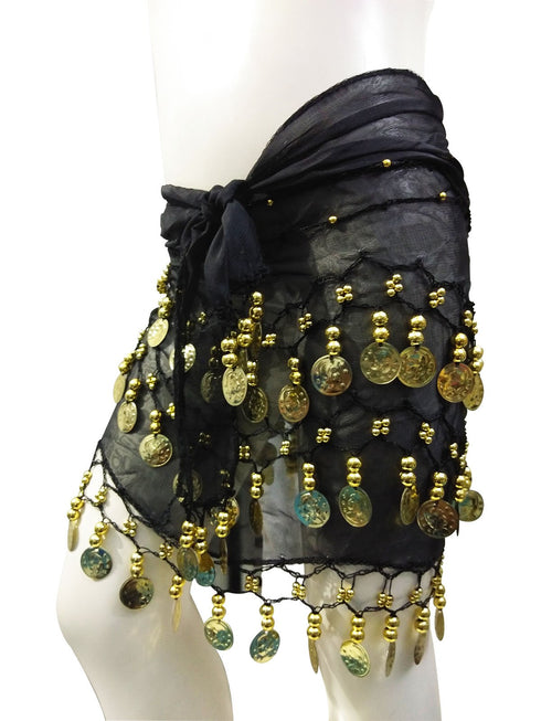 Black Belly Dance Gold Coins Belt For Adults and Kids Fancy Dress Costume Accessory