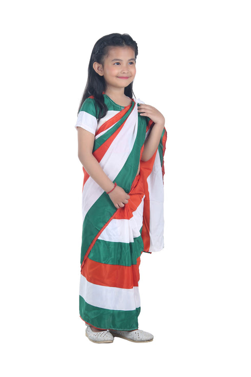 BookMyCostume Tricolour Saree Indian Patriotic Independence Day for Girls Fancy Dress Costume
