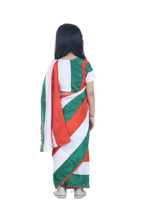 BookMyCostume Tricolour Saree Indian Patriotic Independence Day for Girls Fancy Dress Costume