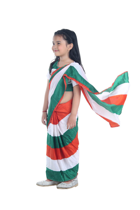 BookMyCostume Tricolour Saree Indian Patriotic Independence Day for Girls Fancy Dress Costume