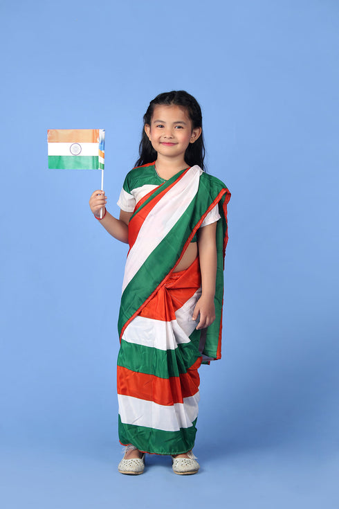BookMyCostume Tricolour Saree Indian Patriotic Independence Day for Girls Fancy Dress Costume